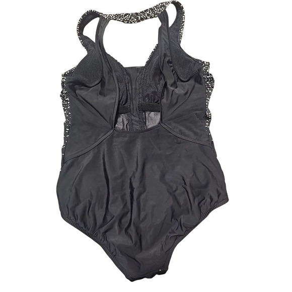 Swim Solutions Beaded Front Tummy Control One Piece Swimsuit black and white 14 - Picture 5 of 7